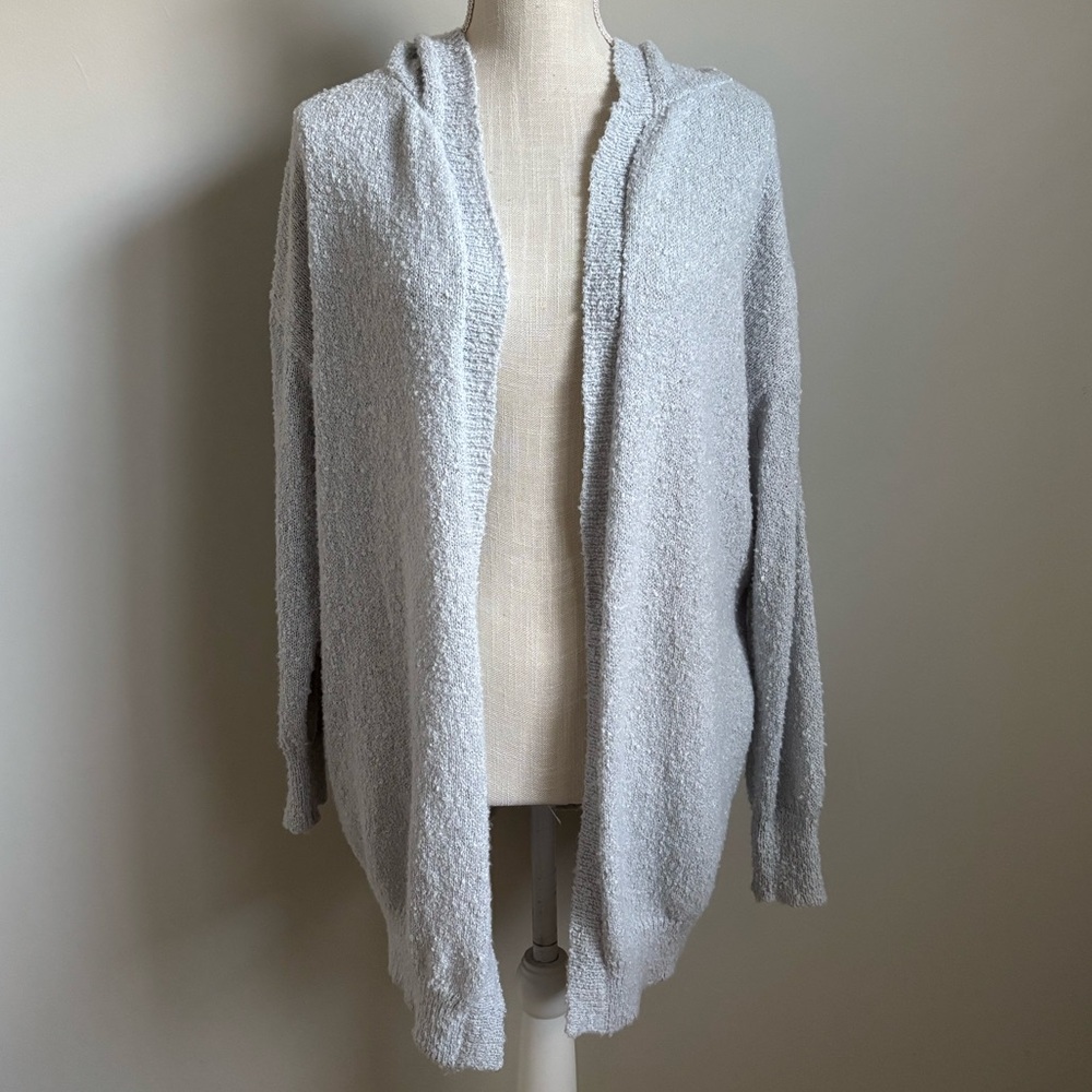 Cardigan Sweater Hooded Open Front Light Gray